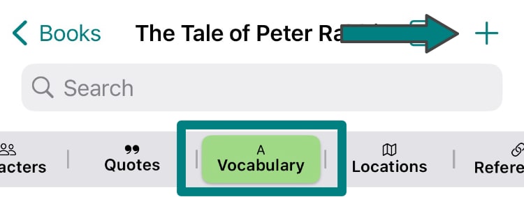 Open the Vocabulary tab, tap the top right plus button